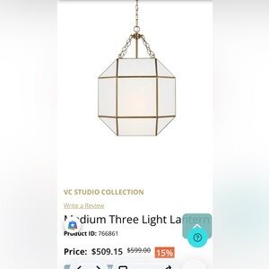 VC Studio Collection Medium Three-Light Gold Lantern Pendant